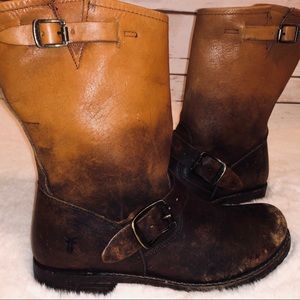 Frye Veronica Engineer 12R Moto Boots 8 Brown